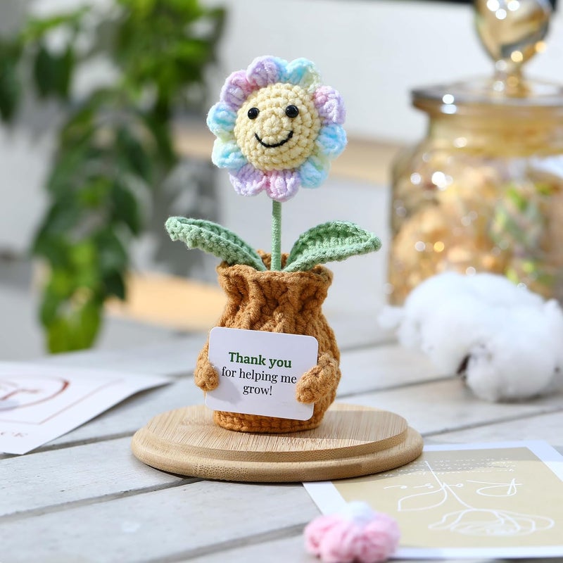 YOOJEE Teacher Appreciation Christmas Thanksgiving Graduation Gift Thank You for Helping Me Grow! Handmade Positive Sunflower Crochet Gifts for Women Last Day of School Gift for Teacher from Student - Image 2